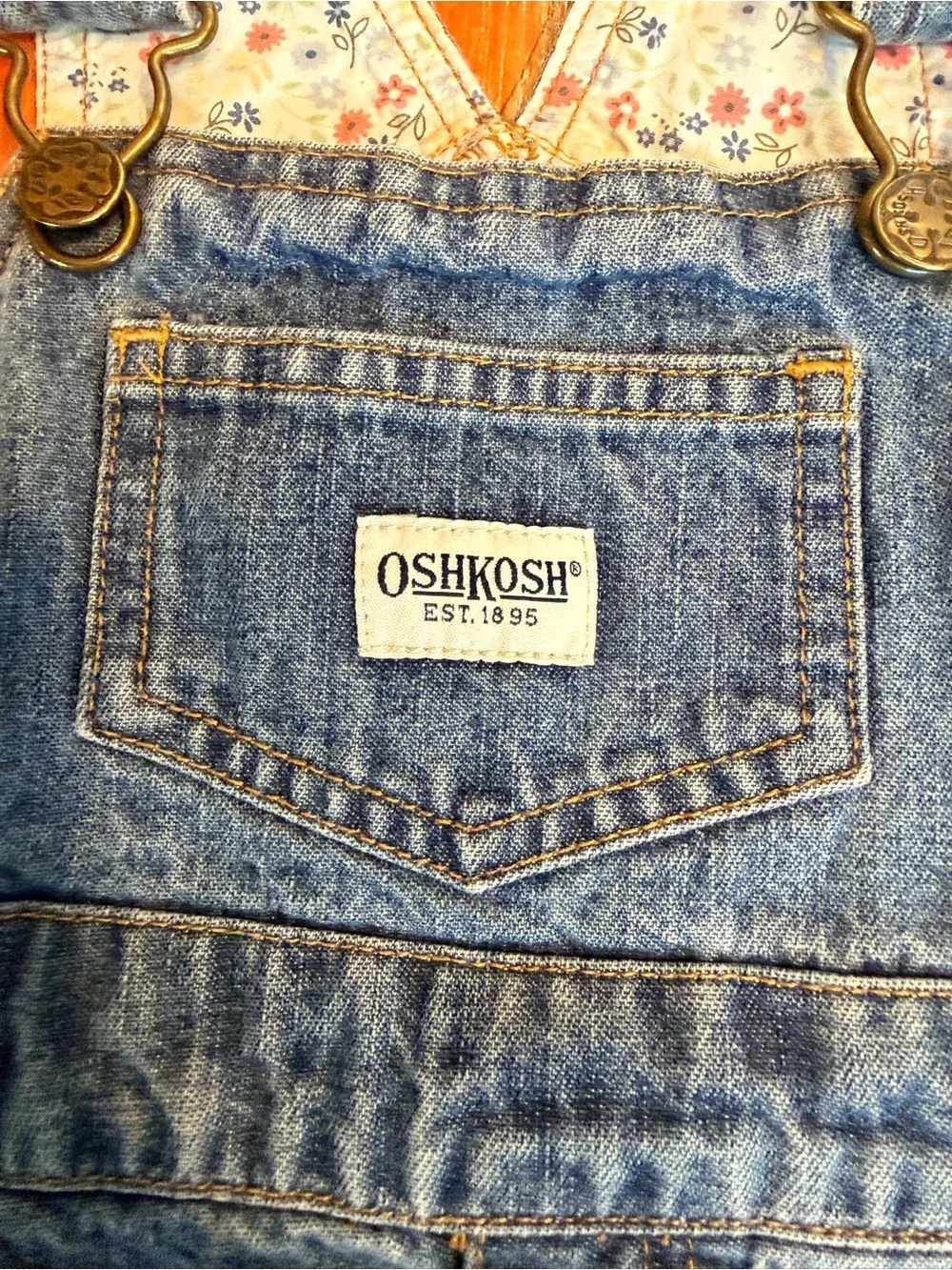 Oshkosh B'Gosh Girl's Denim Overall Dress 2T Patchwork Multicolored Adjustable S